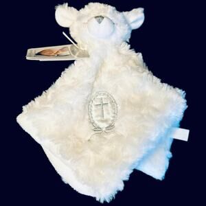 NWT Blankets & Beyond Pure White Teddy with Silver Baptism Cross Snuggy